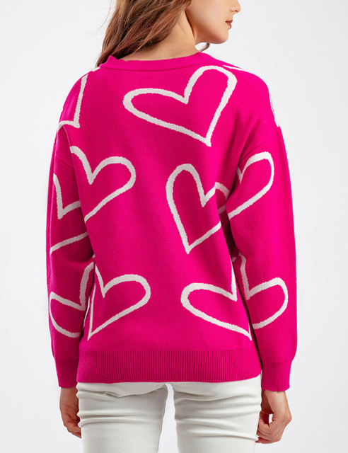 Rosy Button Open Front Heart Knit Cardigan