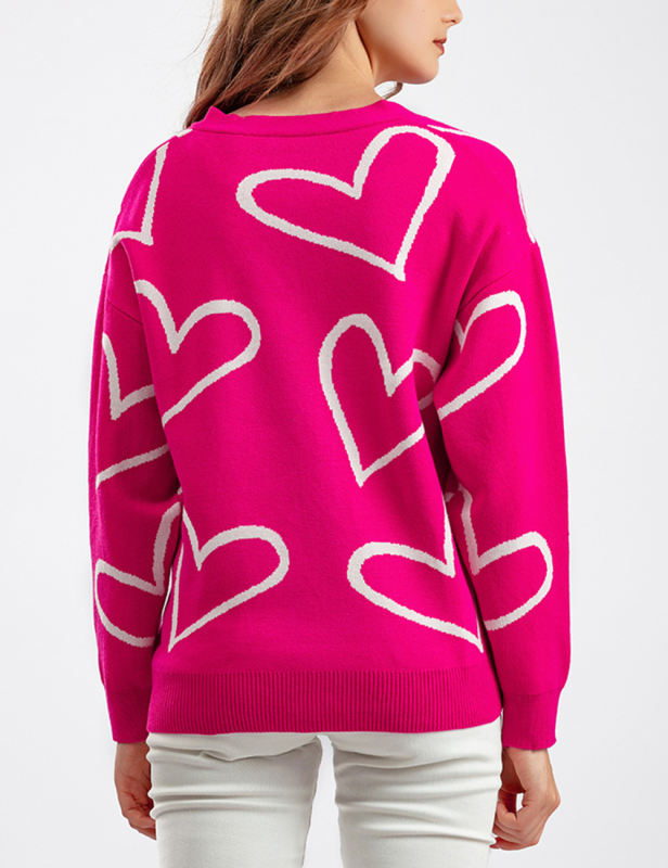 Rosy Button Open Front Heart Knit Cardigan