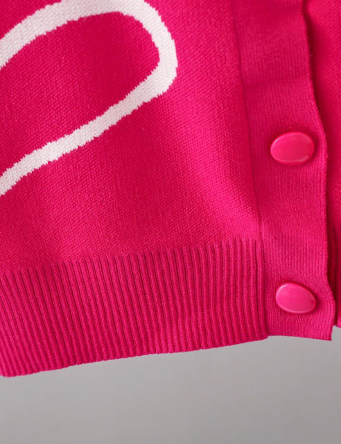 Rosy Button Open Front Heart Knit Cardigan