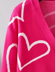 Rosy Button Open Front Heart Knit Cardigan