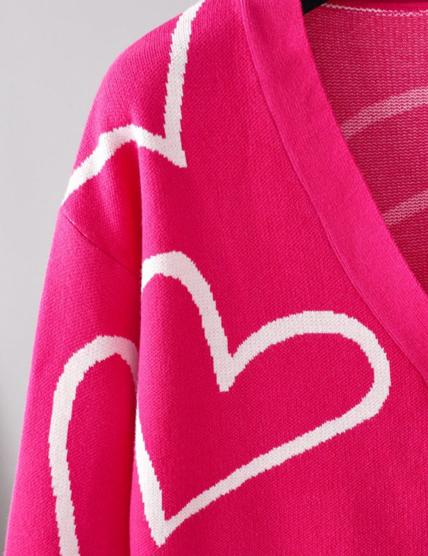 Rosy Button Open Front Heart Knit Cardigan