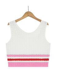 Pink Striped Sleeveless Crop and Split Skirt Set