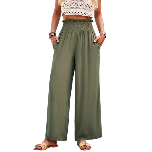 Army Green Pleated Waist Pocket Casual Pants
