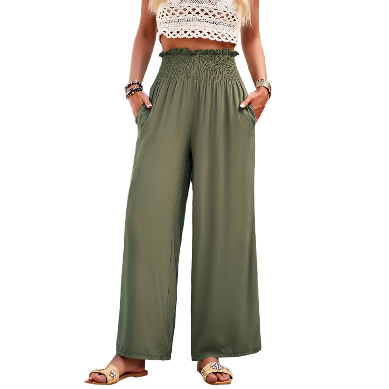 Army Green Pleated Waist Pocket Casual Pants