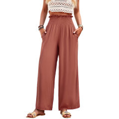 Orange Pleated Waist Pocket Casual Pants