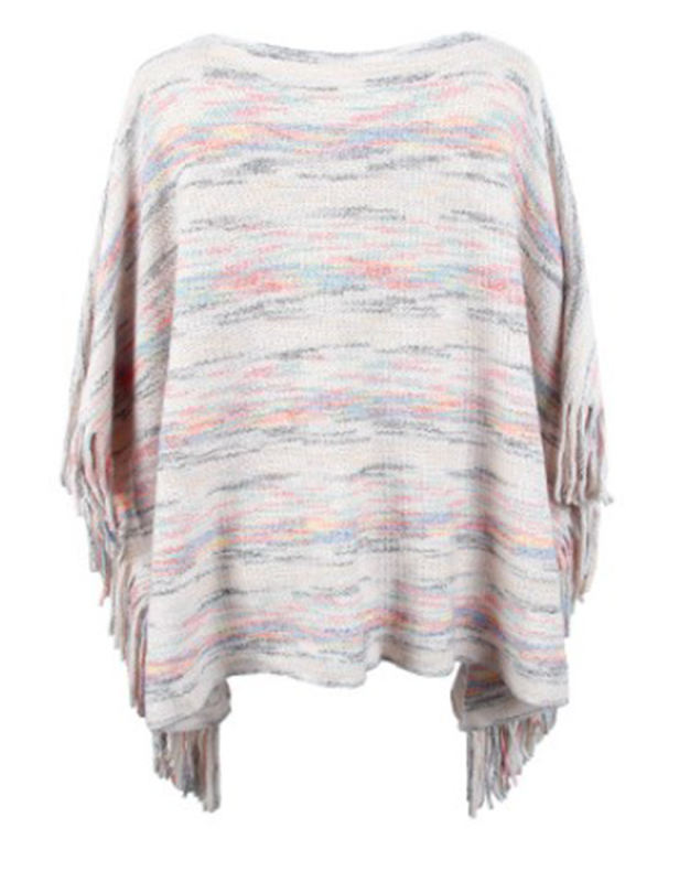 Apricot Striped Tassel Shawl Knitted Cape Top
