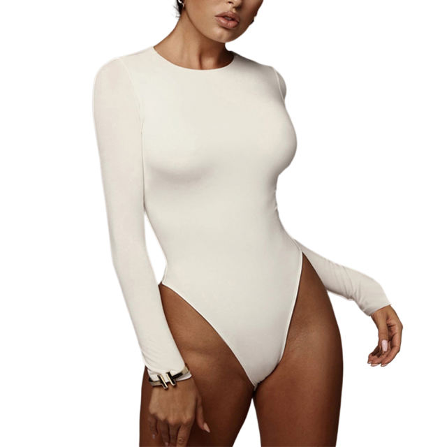 White O Neck Cotton Long Sleeve Bodysuit