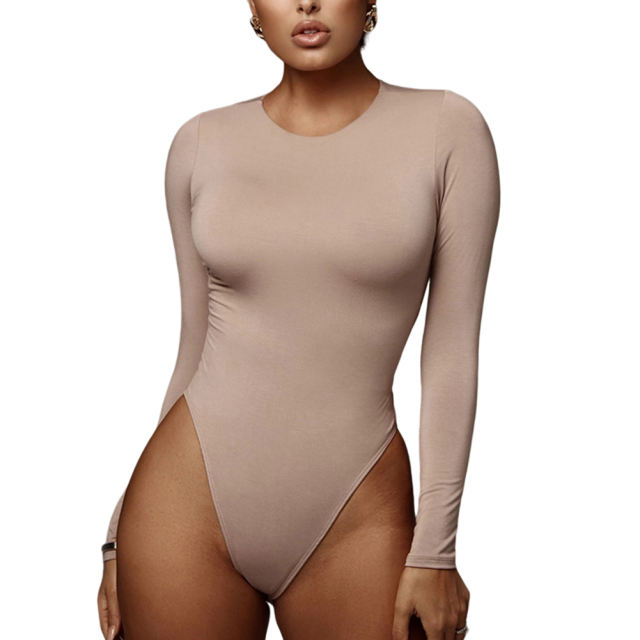Apricot O Neck Cotton Long Sleeve Bodysuit