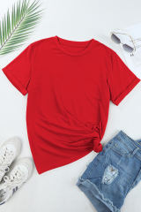 Red Casual Plain Crew Neck Tee