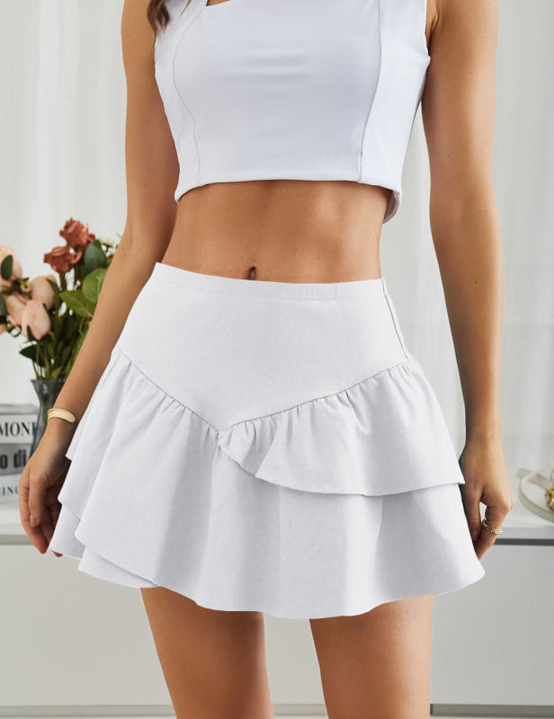White Layered Ruffle Hem Mini Skirt