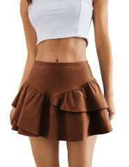 Brown Layered Ruffle Hem Mini Skirt