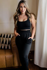 Black Plus Size Frill High Wasit Pocketed Soft Pants