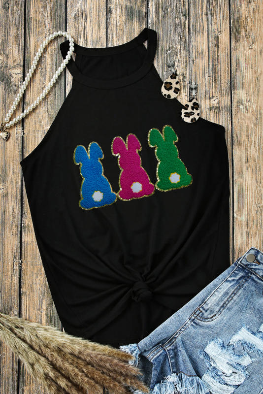 Black Easter Rabbit Chenille Graphic Vest