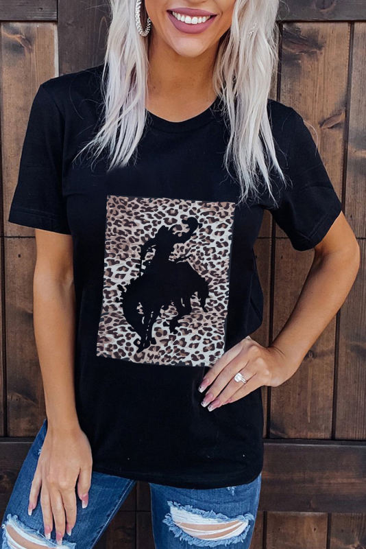 Black Leopard Hollowed Cowboy Graphic T-shirt