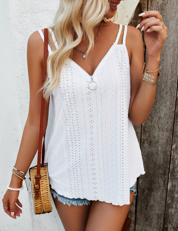 White Double Straps Loose Fit Tank Tops