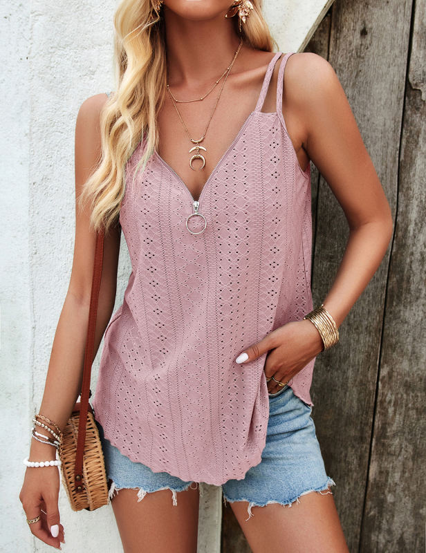 Pink Double Straps Loose Fit Tank Tops