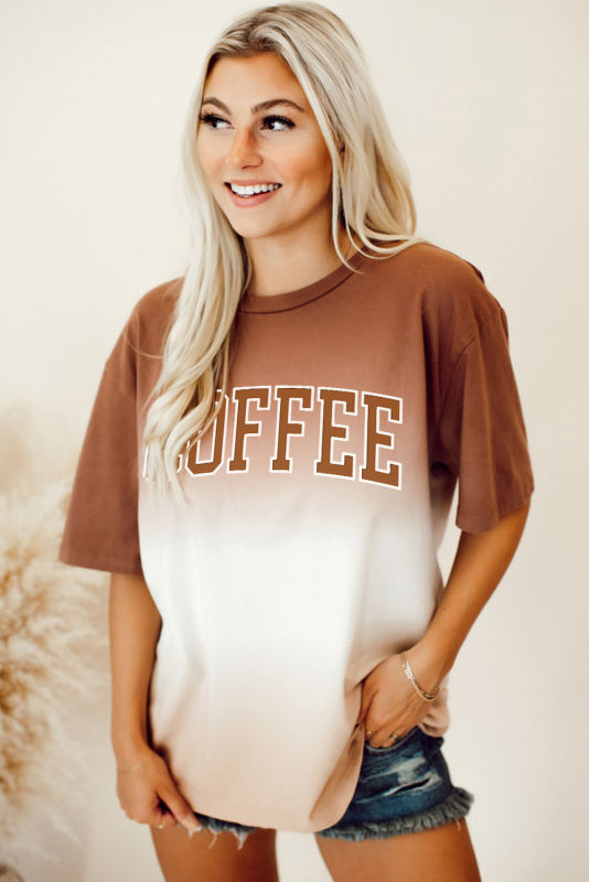 Brown COFFEE Gradient Color Print Half Sleeve T Shirt