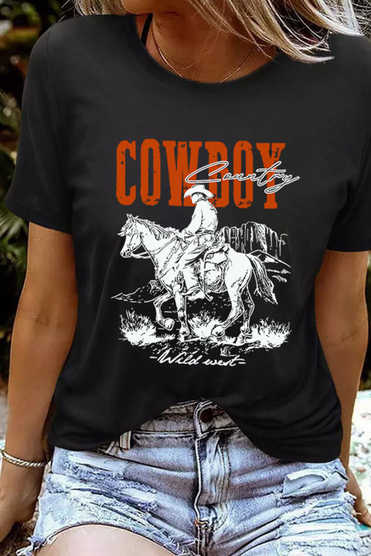 Black COWBOY Country Western Fashion Graphic T Shirt