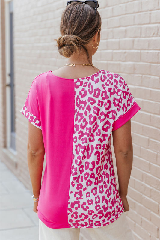 Rose Easter Rabbit Leopard Color Block Crewneck T Shirt