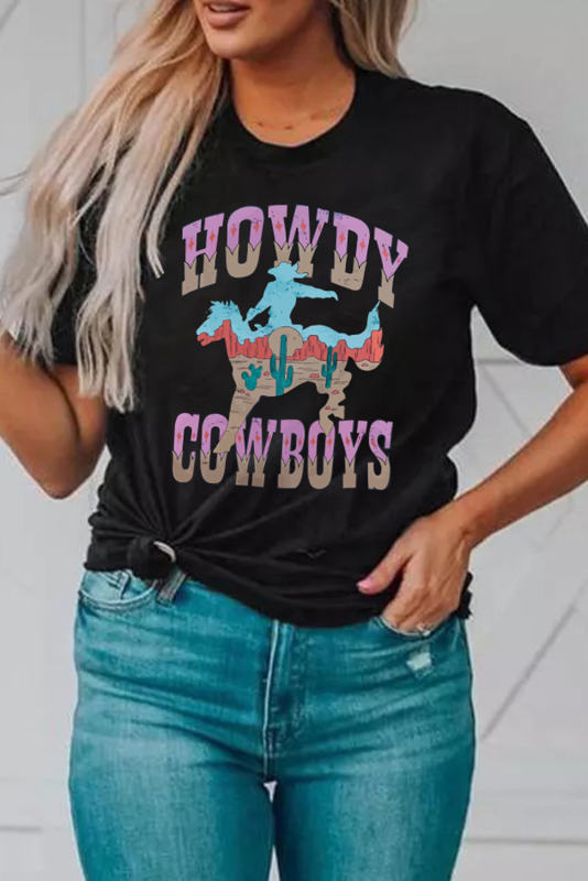 Black HOWDY COWBOYS Western Fashion Graphic Tee