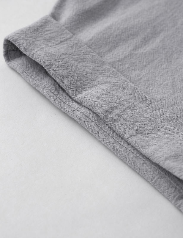 Light Gray Cotton Short Sleeve Top and Pocket Shorts Set