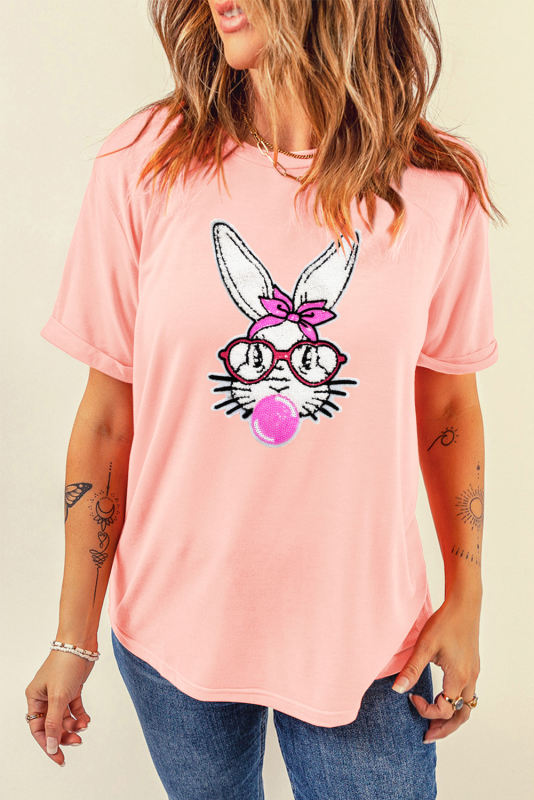 Pink Glasses Rabbit Easter Graphic Tee
