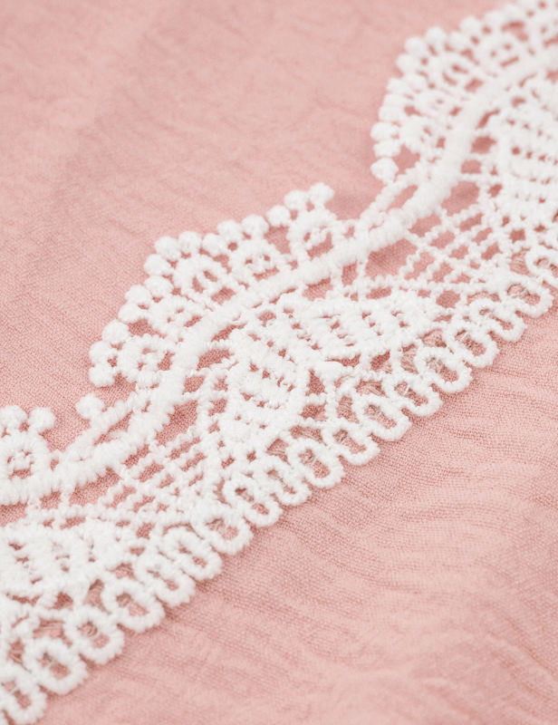 Pink Back Lace Crochet Short Sleeve Tops