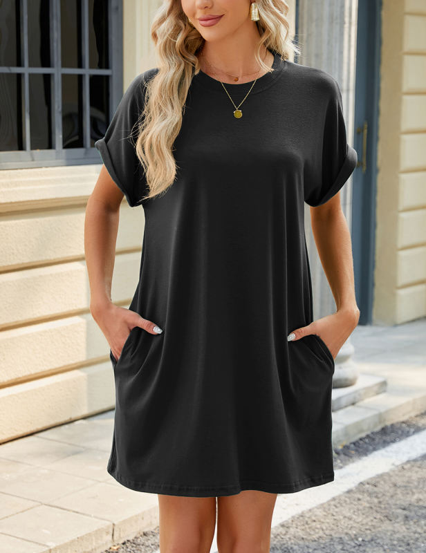 Black Loose Fit Pocket T-shirt Dress