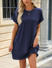 Navy Blue Loose Fit Pocket T-shirt Dress