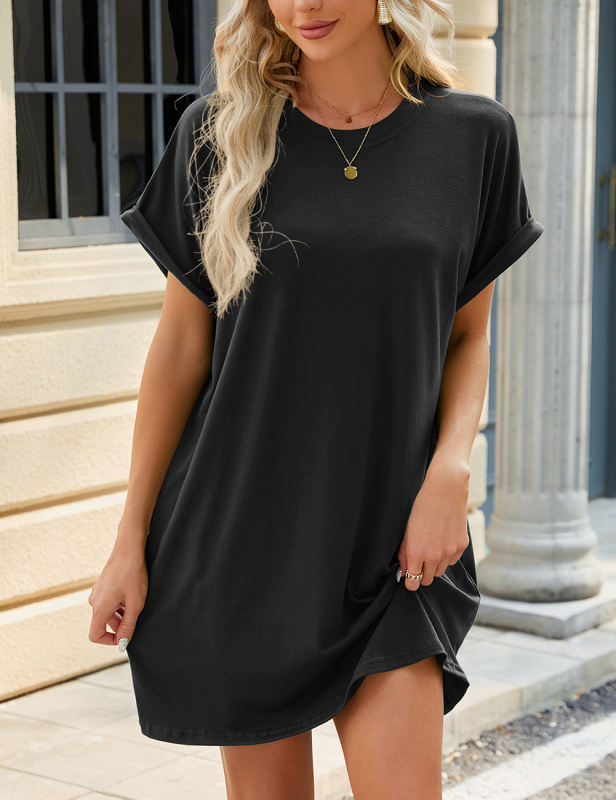 Black Loose Fit Pocket T-shirt Dress
