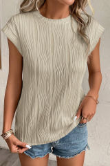 Apricot Wavy Texture Cap Sleeve Top