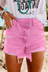 Pink High Rise Crossover Waist Denim Shorts