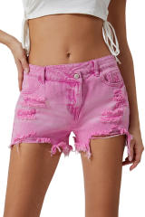 Pink High Rise Crossover Waist Denim Shorts