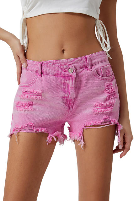 Pink High Rise Crossover Waist Denim Shorts