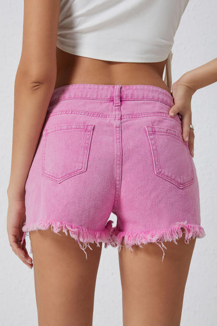 Pink High Rise Crossover Waist Denim Shorts