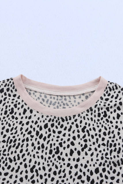 Apricot Cheetah Print O-neck Short Sleeve T Shirt
