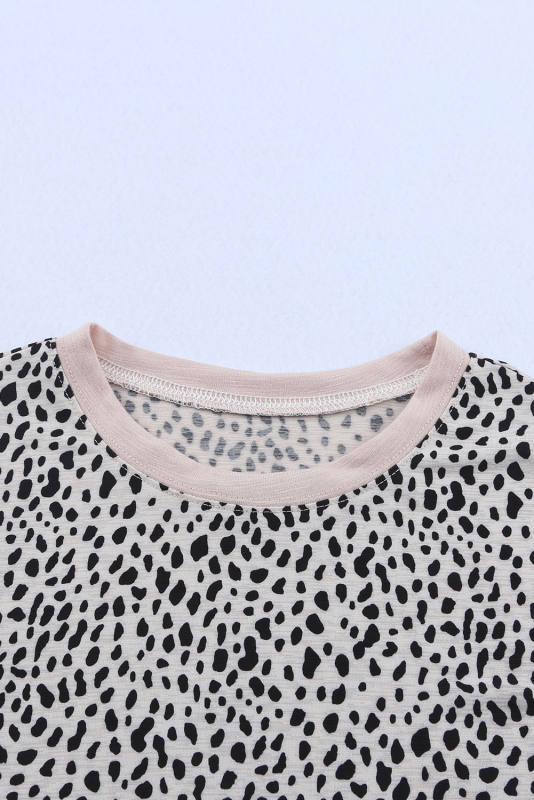 Apricot Cheetah Print O-neck Short Sleeve T Shirt
