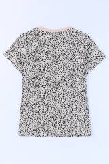 Apricot Cheetah Print O-neck Short Sleeve T Shirt