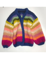 Navy Blue Contrast Rainbow Stripe Open Front Knit Cardigan