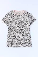 Apricot Cheetah Print O-neck Short Sleeve T Shirt