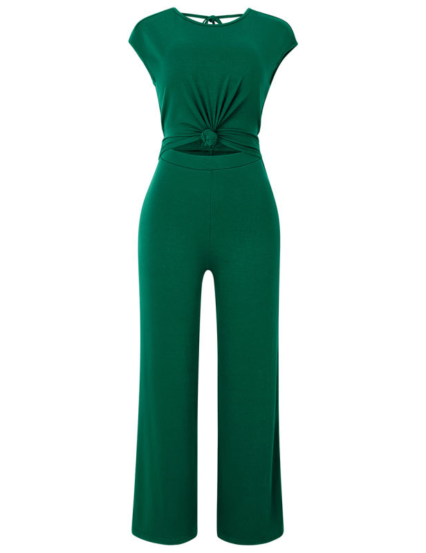 Dark Green Back Lace-up Wide Leg Jumpsuit