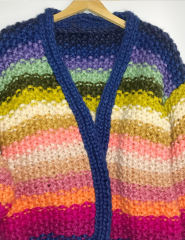 Navy Blue Contrast Rainbow Stripe Open Front Knit Cardigan