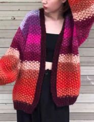 Orange Contrast Rainbow Stripe Open Front Knit Cardigan