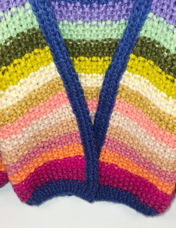 Navy Blue Contrast Rainbow Stripe Open Front Knit Cardigan