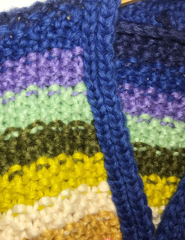 Navy Blue Contrast Rainbow Stripe Open Front Knit Cardigan