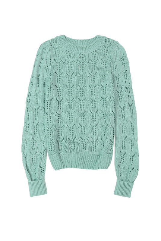 Green Sheer Knitted Pointelle Sweater