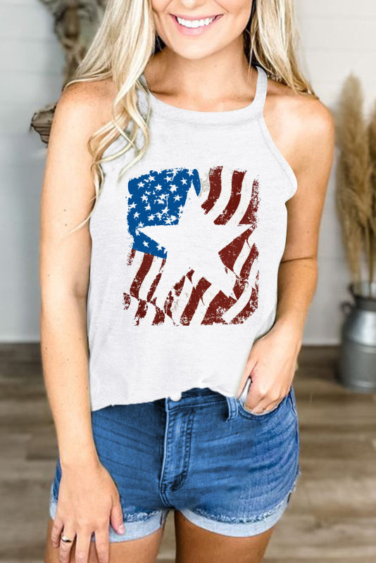 White Star Hollowed American Flag Prnted Tank Top