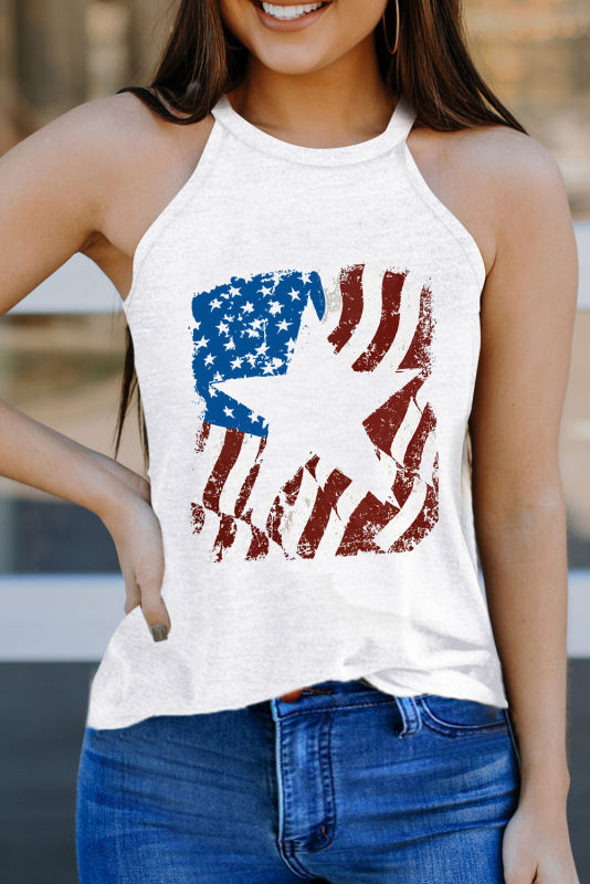 White Star Hollowed American Flag Prnted Tank Top
