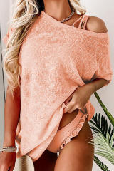 Pink Loose Fit Pockets Short Sleeve Beach Cover Up