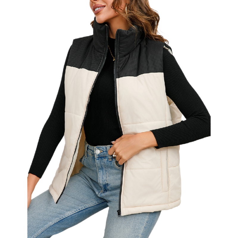 Black White Full Zip Sleeveless Vest Jacket